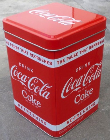 7603-13  € 3,00 coca cola voorraadblik ijzer pause refresh 13x9x9cm